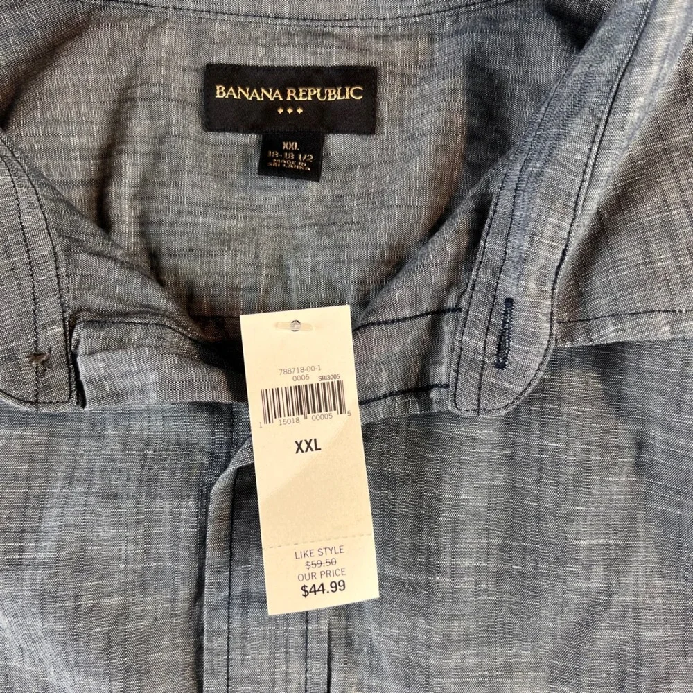 Banana Republic Mens XXL Cotton Chambray Button Down Shirt Epaulettes 788718